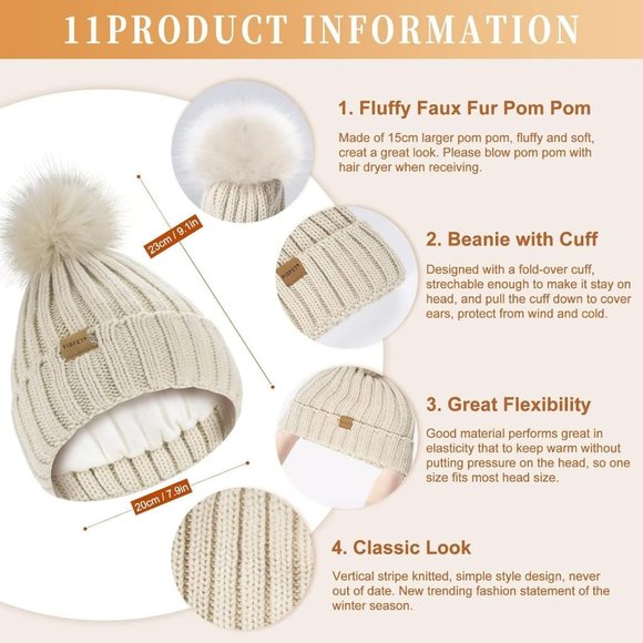 3 in 1 Set Womens Beanie with Pom Pom Long Scarf Neck Warmer Touchscreen Gloves main image 4